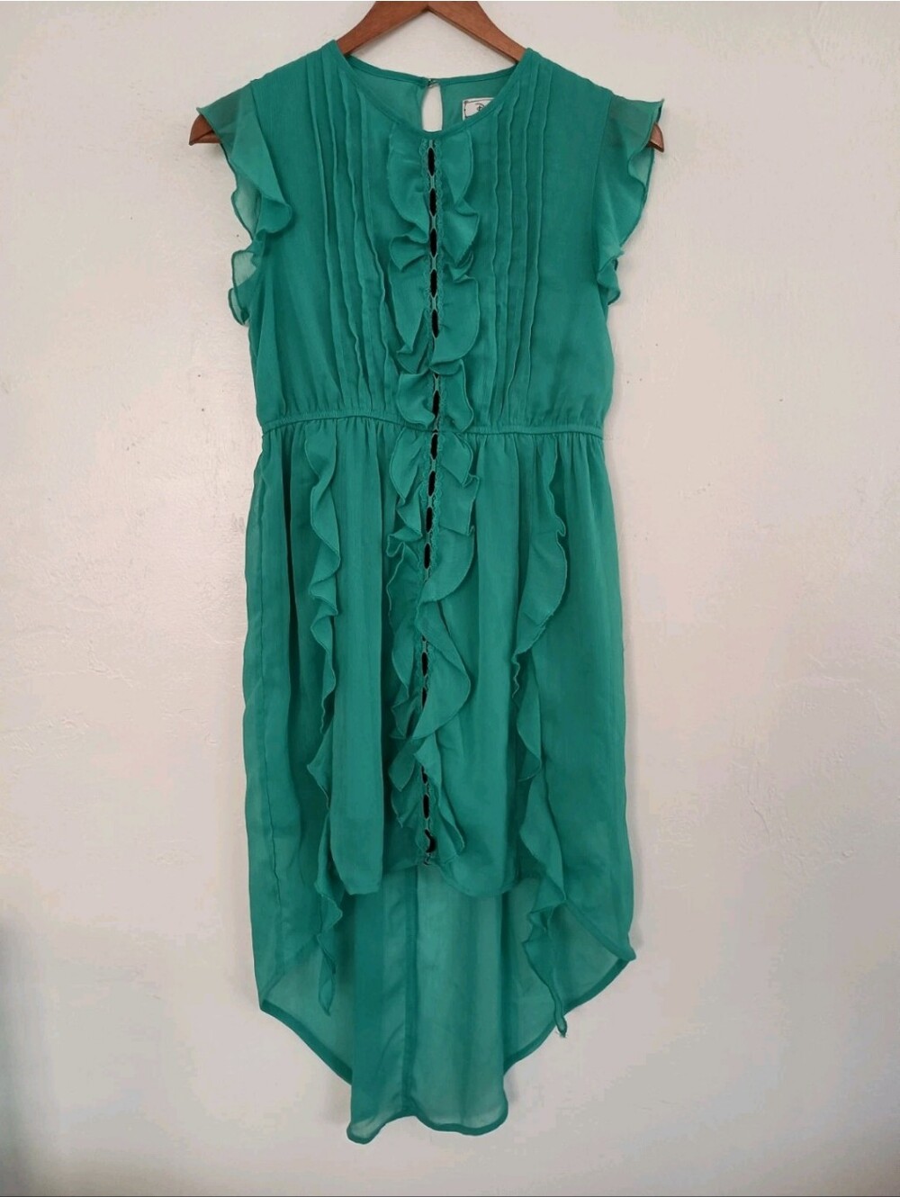 Disney D-Signed Girl's Green Ruffle High Low Dress 10/12 Sleeveless